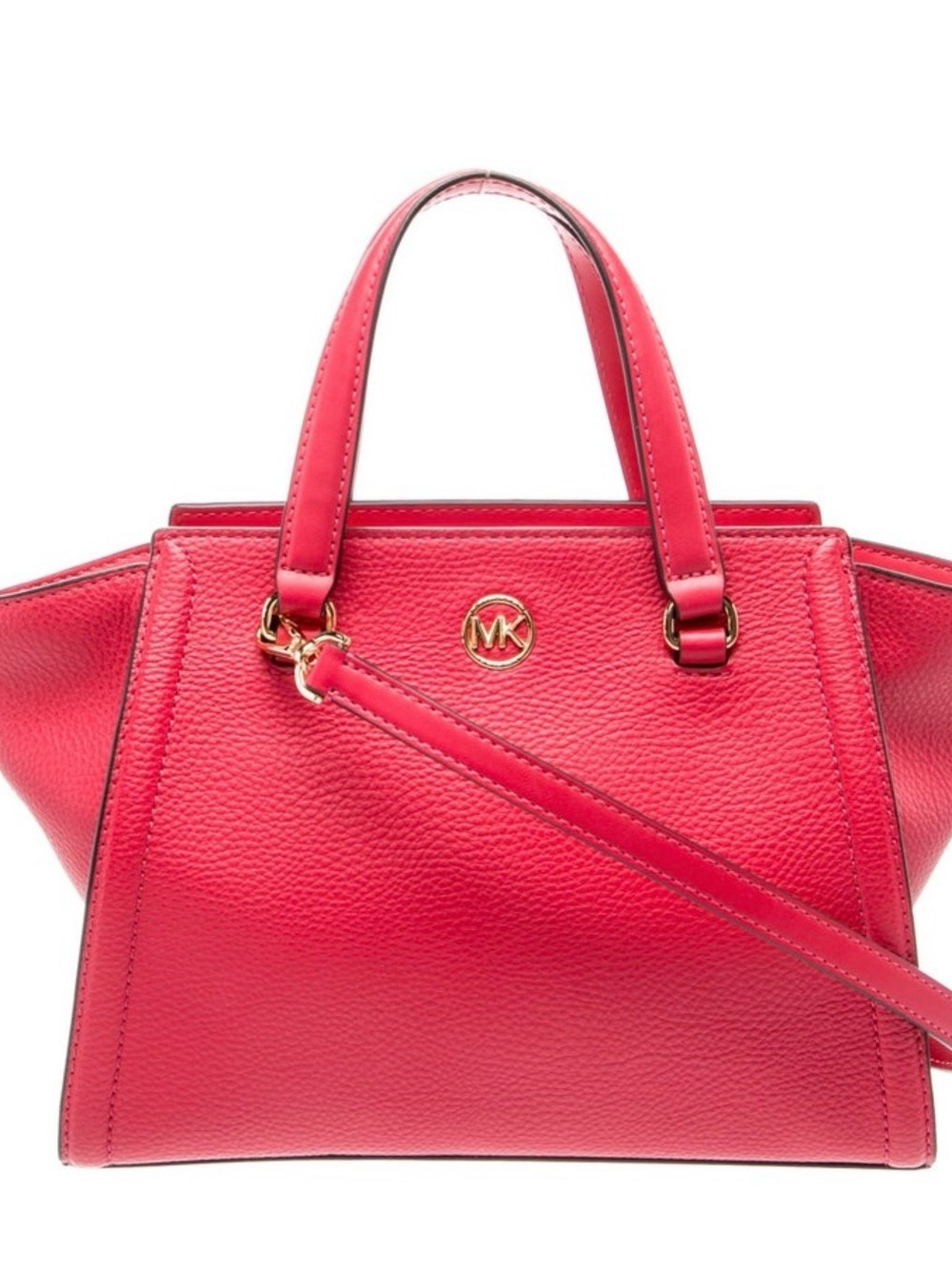 Michael Kors Hot Pink Pebbled Leather Satchel with Gold-Tone Logo